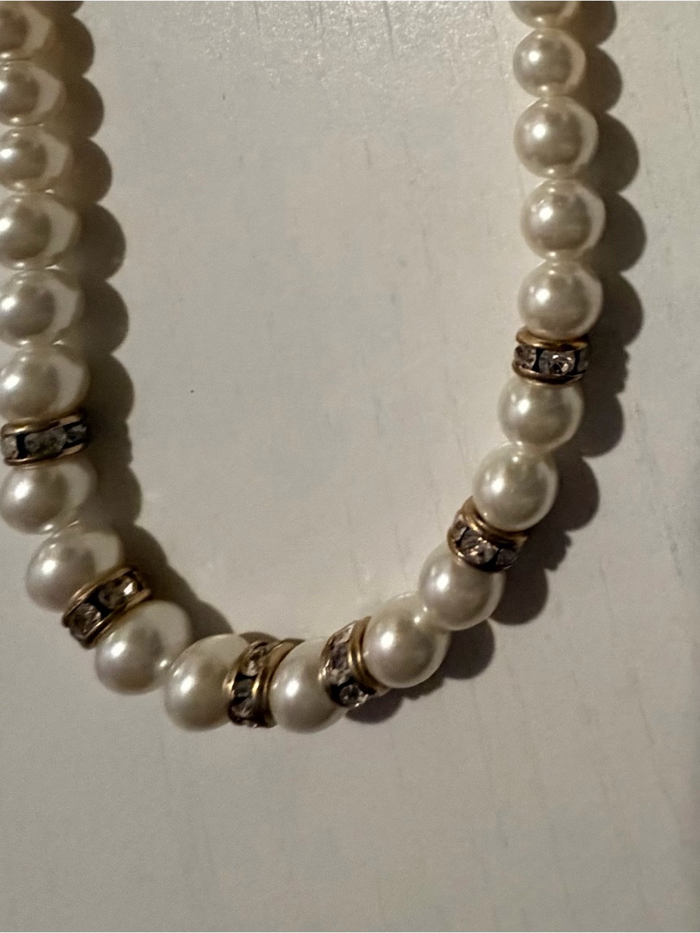 Classic Pearl Necklace with Crystal Accent Beads - White